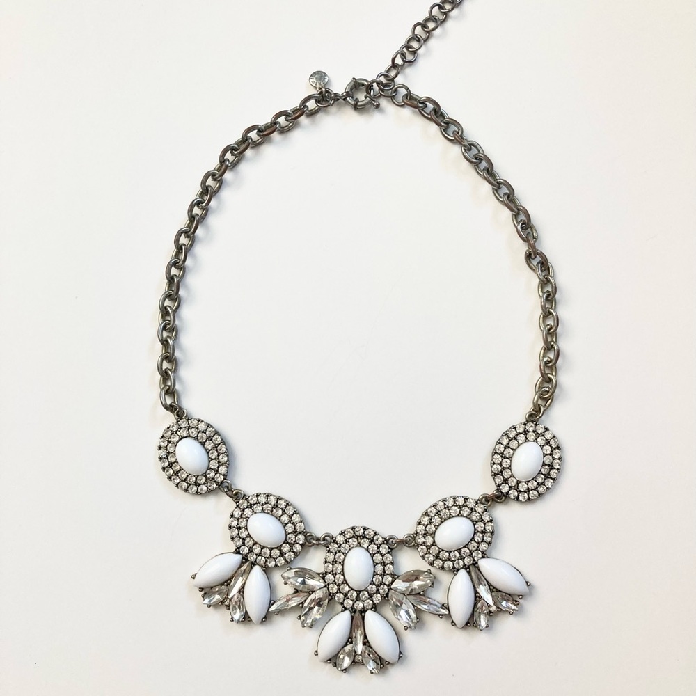 J Crew White and Rhinestone Statement Necklace